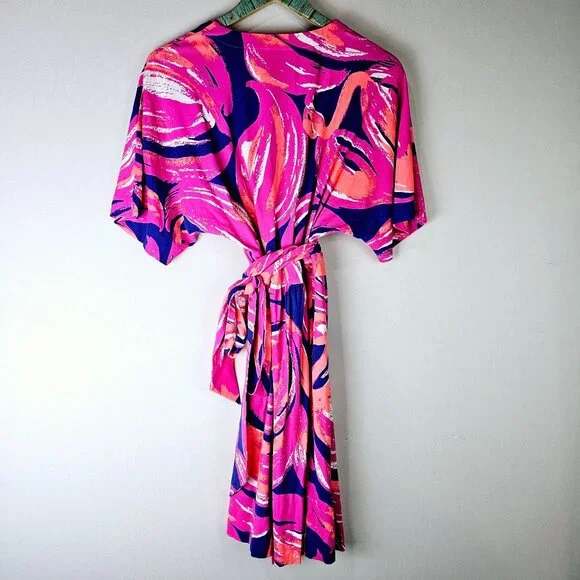 Lilly Pulitzer Amoritta Wrap Dress in Bomber Blue Plume, Bright Colors, Size S - Picture 7 of 10